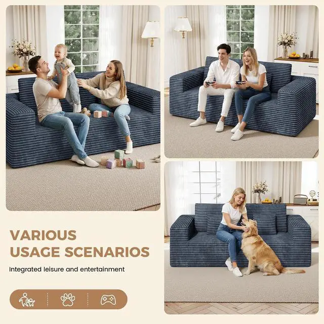 Alt view image 4 of 7 - 80'' Modern Cloud Loveseat Sofa, No Assembly Required Deep Seat Comfy Small Couches Includes 2 pcs Pillows for Living Room, Bedroom, Apartment(Grey)