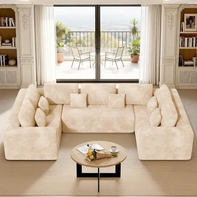 Main image of 136'' Sectional Cloud Couches with Chaise, U Shaped Boneless Oversized 6 Seater Sofa, No Assembly Required Deep Seat Lounge for Living Room 3PCS Set, Bedroom(Khaki)