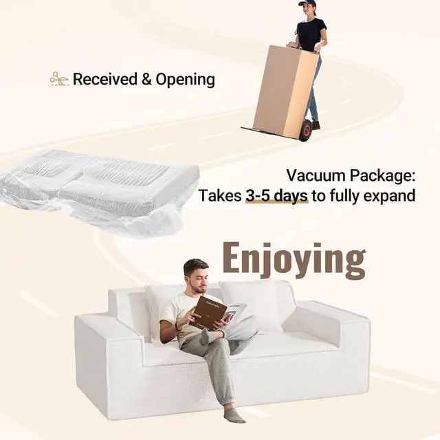 Alt view image 4 of 7 - 77in Modern Small Cloud Loveseat Sofa, No Assembly Required Boneless Love Seat Couches Includes 2 pcs Pillows for Living Room, Bedroom, Apartment-Beige