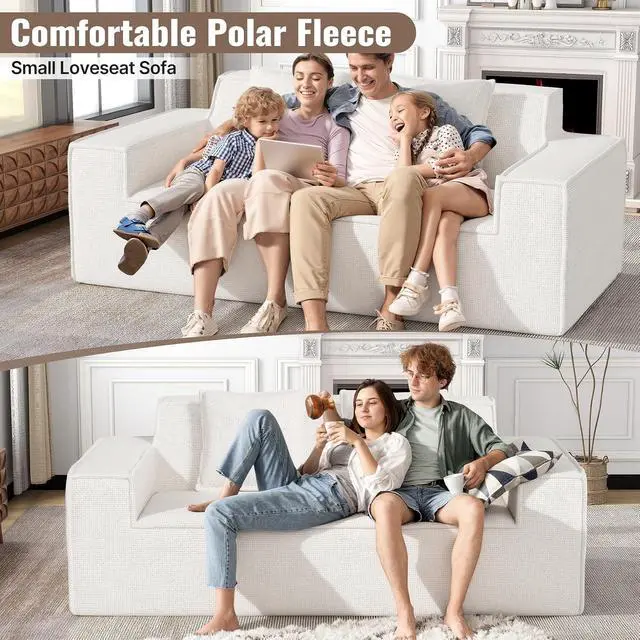 Alt view image 5 of 7 - 77in Modern Small Cloud Loveseat Sofa, No Assembly Required Boneless Love Seat Couches Includes 2 pcs Pillows for Living Room, Bedroom, Apartment-Beige