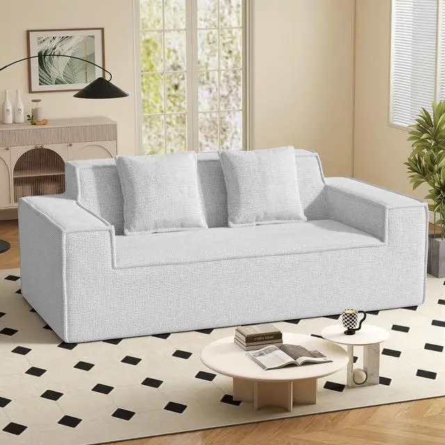 Main image of 77'' Modern Small Loveseat Cloud Sofa, No Assembly Required Deep Seat Boneless Couches Includes 2 pcs Pillows for Living Room, Bedroom, Apartment-Grey