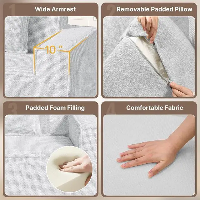 Alt view image 3 of 7 - 77'' Modern Small Loveseat Cloud Sofa, No Assembly Required Deep Seat Boneless Couches Includes 2 pcs Pillows for Living Room, Bedroom, Apartment-Grey