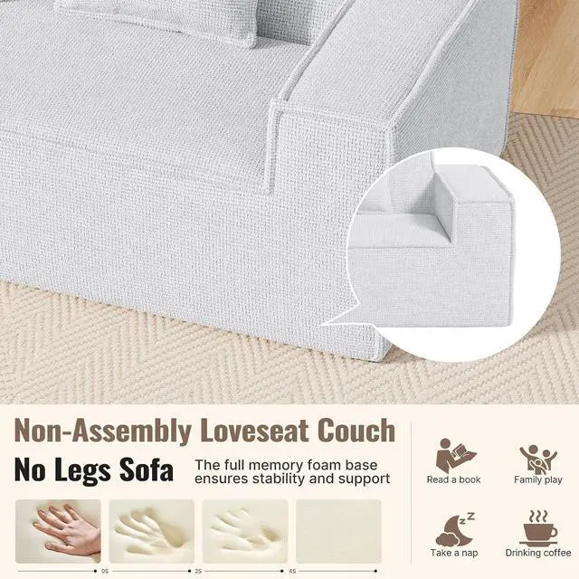 Alt view image 6 of 7 - 77'' Modern Small Loveseat Cloud Sofa, No Assembly Required Deep Seat Boneless Couches Includes 2 pcs Pillows for Living Room, Bedroom, Apartment-Grey