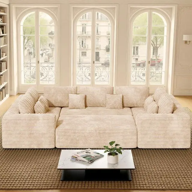 Main image of 136'' Large Sectional Cloud Couches with Chaise, U Shaped Boneless Sofa Bed with Ottoman, No Assembly Required Deep Seat Modular Lounge for Living Room 4PCS Set, Bedroom(Khaki)