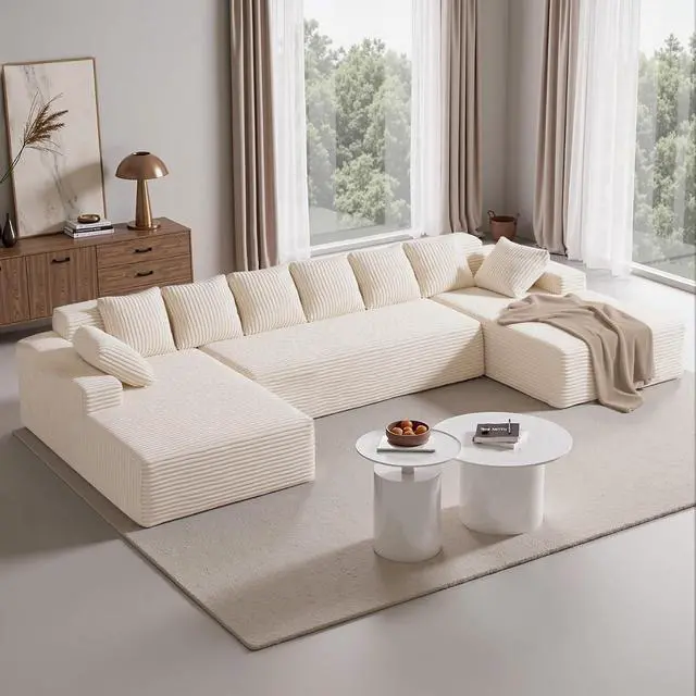 Main image of 131'' U Shaped Sectional Couches with Chaise Lounge, U-Shaped Boneless Deep Seat Modular Sofa for Living Room 1PCS, Bedroom(Beige)