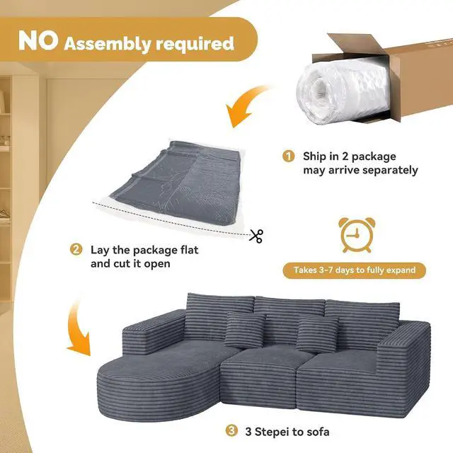 Alt view image 4 of 7 - 110Sectional Couches for Living Room,Modular l Shaped Cloud Couch,Boneless Comfy,Modern Sofa with Chaise,Deep Seat Convertible Sleeper Sofa Bed,No Assembly Required,Gray,1pcs