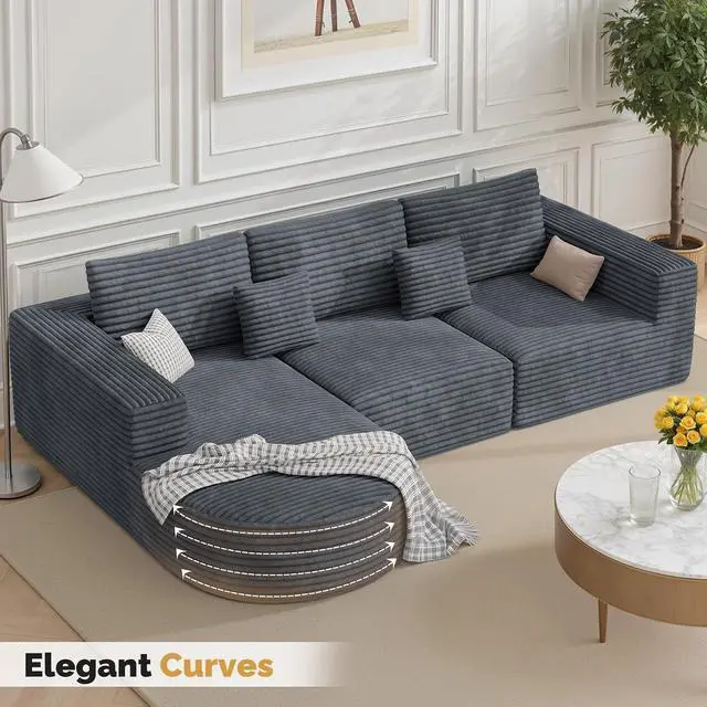 Alt view image 6 of 7 - 110Sectional Couches for Living Room,Modular l Shaped Cloud Couch,Boneless Comfy,Modern Sofa with Chaise,Deep Seat Convertible Sleeper Sofa Bed,No Assembly Required,Gray,1pcs