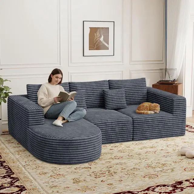Alt view image 7 of 7 - 110Sectional Couches for Living Room,Modular l Shaped Cloud Couch,Boneless Comfy,Modern Sofa with Chaise,Deep Seat Convertible Sleeper Sofa Bed,No Assembly Required,Gray,1pcs