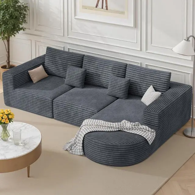 Main image of 110" Boneless Couches for Living Room,Modular Sectional Sofa with Ottoman,Cloud Couch in a Box,Sponge Compression L-Shaped Sofas with Chaise No Assembly Required,Gray,1pcs
