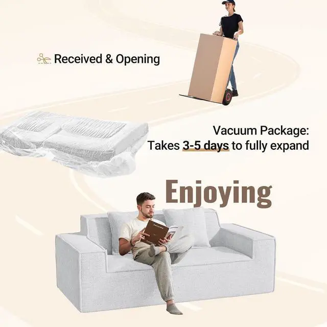 Alt view image 7 of 7 - 77'' Modern Small Loveseat Cloud Sofa, No Assembly Required Deep Seat Boneless Couches Includes 2 pcs Pillows for Living Room, Bedroom, Apartment-Grey