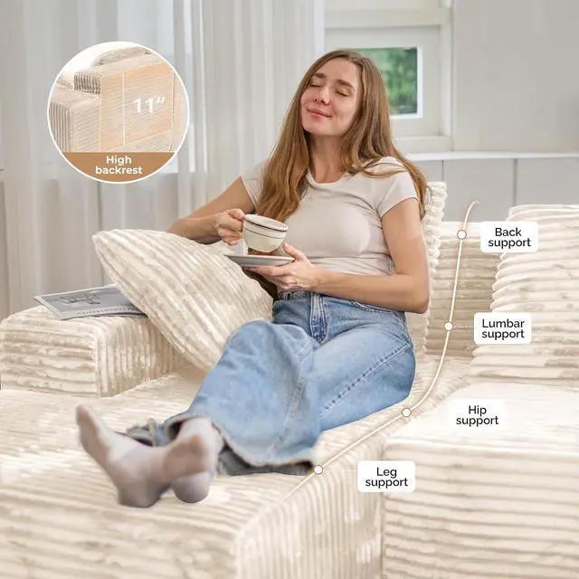 Alt view image 3 of 7 - 131'' U Shaped Sectional Couches with Chaise Lounge, U-Shaped Boneless Deep Seat Modular Sofa for Living Room 1PCS, Bedroom(Beige)