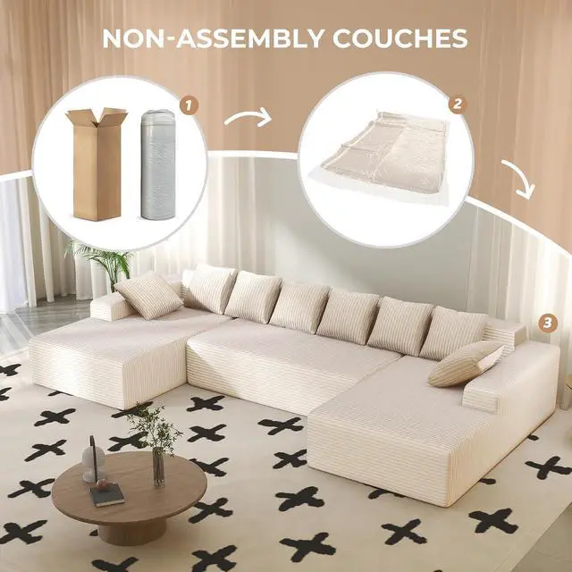 Alt view image 4 of 7 - 131'' U Shaped Sectional Couches with Chaise Lounge, U-Shaped Boneless Deep Seat Modular Sofa for Living Room 1PCS, Bedroom(Beige)