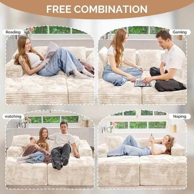 Alt view image 7 of 7 - 131'' U Shaped Sectional Couches with Chaise Lounge, U-Shaped Boneless Deep Seat Modular Sofa for Living Room 1PCS, Bedroom(Beige)