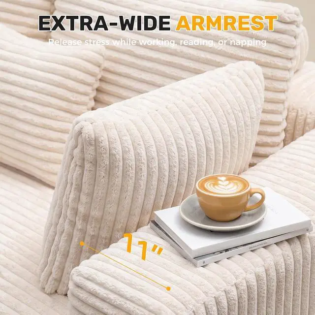 Alt view image 6 of 7 - 120" Oversized Round Sofa Bed, Modular Sectional Cloud Couches for Living Room, Convertible Corduroy Boneless Couch Sleeper Sofa Set, No Assembly Required, Beige 1 PCS