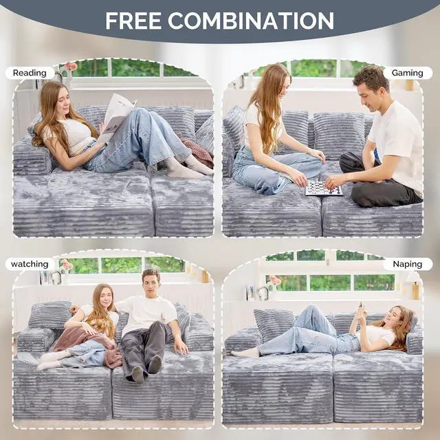 Alt view image 4 of 7 - 131'' U Shaped Sectional Couches with Chaise Lounge, No Assembly Required Deep Seat Modular Cloud Sofa for Living Room 1PCS, Bedroom(Light Gray)