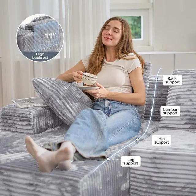 Alt view image 6 of 7 - 131'' U Shaped Sectional Couches with Chaise Lounge, No Assembly Required Deep Seat Modular Cloud Sofa for Living Room 1PCS, Bedroom(Light Gray)