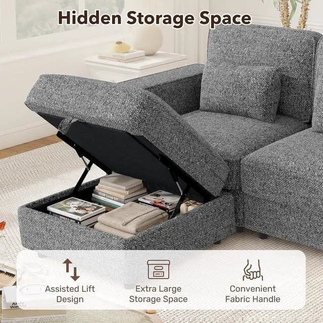 Alt view image 7 of 7 - 102" Oversized Modular Sectional Sofa, L Shaped 3 Seaters with Storage Ottoman Cloud Couch Sofa Set, Modern Convertible Chenille Deep Seat Sectional Couches for Living Room, Dark Grey 1 PCS
