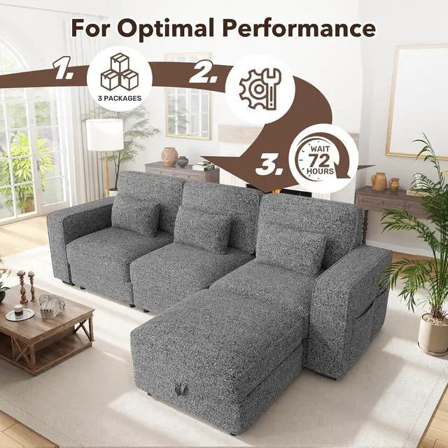 Alt view image 6 of 7 - 102" Oversized Modular Sectional Sofa, L Shaped 3 Seaters with Storage Ottoman Cloud Couch Sofa Set, Modern Convertible Chenille Deep Seat Sectional Couches for Living Room, Dark Grey 1 PCS