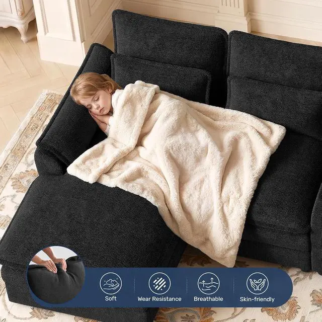 Alt view image 7 of 7 - 134" U Shaped Modular Sectional Sofa, Oversized Cloud Couch with Double Chaise Lounge, Storage Console, Cup Holders & USB Port, Comfy Chenille Deep Seat Couch Set for Living Room, Black