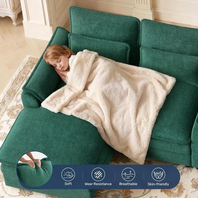 Alt view image 7 of 7 - 134" U Shaped Modular Sectional Sofa, Oversized Cloud Couch with Double Chaise Lounge, Storage Console, Cup Holders & USB Port, Comfy Chenille Deep Seat Couch Set for Living Room, Green