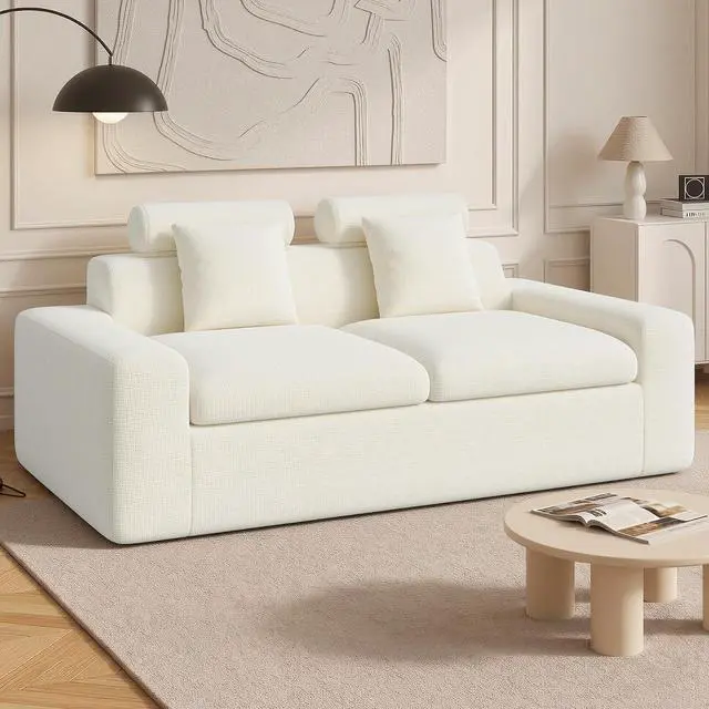 Main image of 75'' Small Boneless Cloud Loveseat Sofa, No Assembly Required Couches Includes 2 pcs Pillows for Apartment, Living Room, Bedroom(Adjustable Headrest)