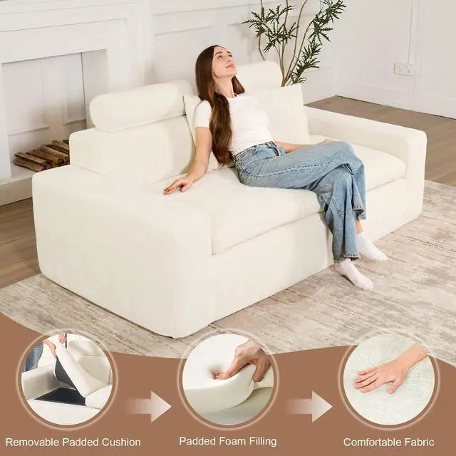 Alt view image 6 of 7 - 75'' Small Boneless Cloud Loveseat Sofa, No Assembly Required Couches Includes 2 pcs Pillows for Apartment, Living Room, Bedroom(Adjustable Headrest)