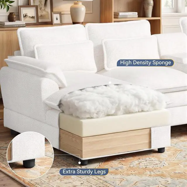 Alt view image 6 of 7 - 134" U Shaped Modular Sectional Sofa, Oversized Cloud Couch with Double Chaise Lounge, Storage Console, Cup Holders & USB Port, Comfy Chenille Deep Seat Couch Set for Living Room,White