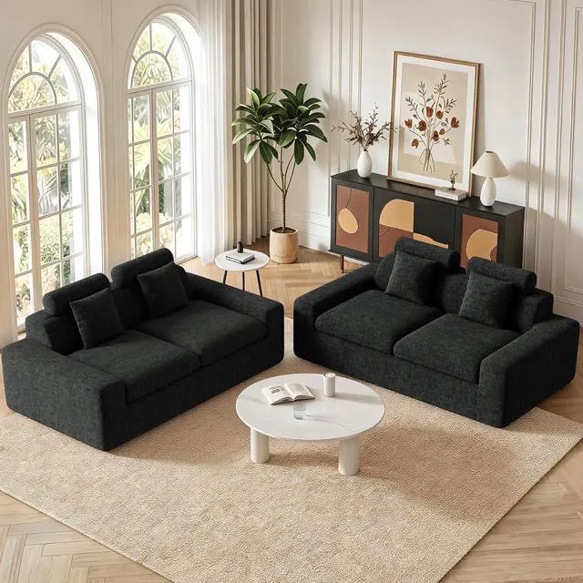 Main image of 75'' Small Boneless Cloud Loveseat Sofa Set 2, No Assembly Required Couches Includes 4 pcs Pillows for Apartment, Living Room, Bedroom(Adjustable Headrest)