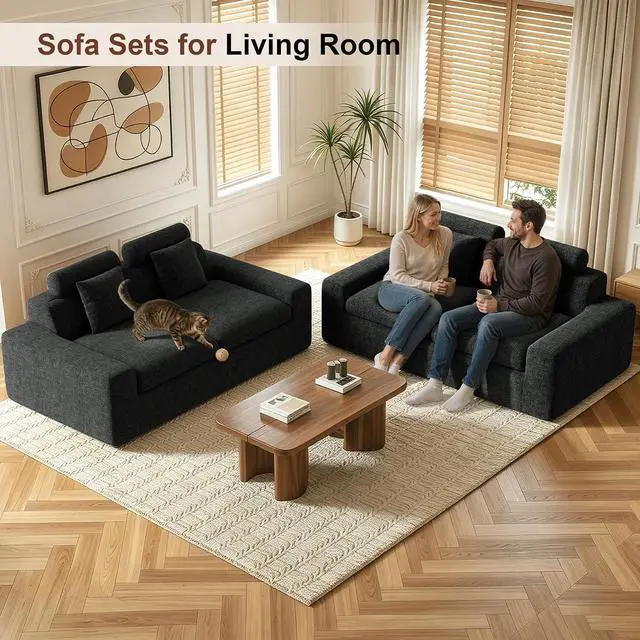Alt view image 4 of 7 - 75'' Small Boneless Cloud Loveseat Sofa Set 2, No Assembly Required Couches Includes 4 pcs Pillows for Apartment, Living Room, Bedroom(Adjustable Headrest)