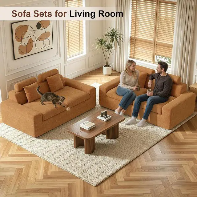 Alt view image 4 of 7 - 75'' Small Boneless Cloud Loveseat Sofa Set 2, No Assembly Required Couches Includes 4 pcs Pillows for Apartment, Living Room, Bedroom(Adjustable Headrest)