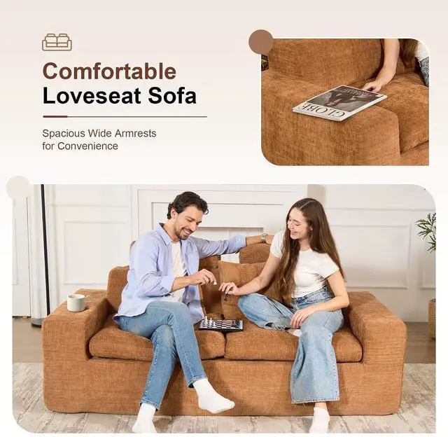 Alt view image 6 of 7 - 75'' Small Boneless Cloud Loveseat Sofa, No Assembly Required Couches Includes 2 pcs Pillows for Apartment, Living Room, Bedroom(Adjustable Headrest)
