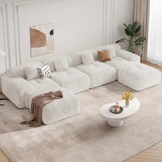 Main image of 158" Modern U Shaped Modular Sectional Sofa, Boneless Couches for Living Room with Ottoman,6 Seater Convertible Chenille Cloud Couch Sofa Set, No Assembly Required, Beige 1 PCS