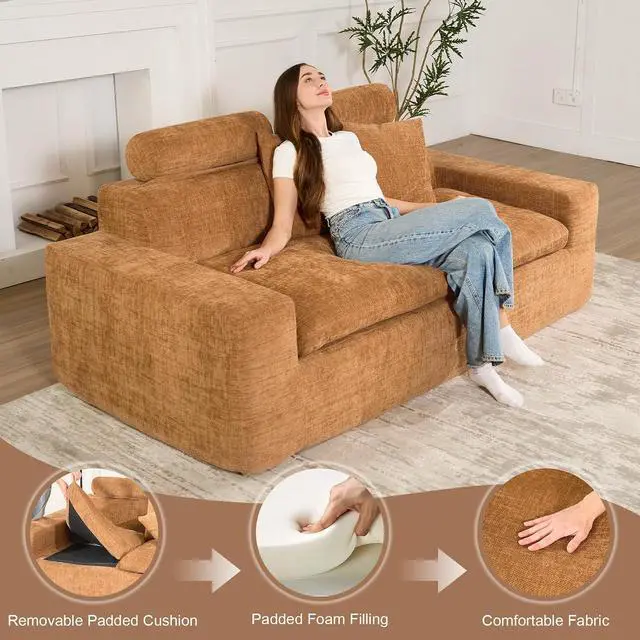 Alt view image 4 of 7 - 75'' Small Boneless Cloud Loveseat Sofa, No Assembly Required Couches Includes 2 pcs Pillows for Apartment, Living Room, Bedroom(Adjustable Headrest)