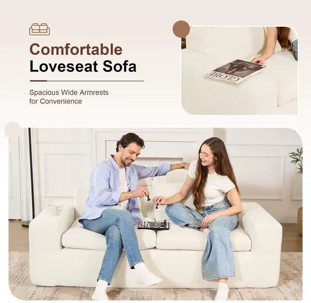 Alt view image 4 of 7 - 75'' Small Boneless Cloud Loveseat Sofa, No Assembly Required Couches Includes 2 pcs Pillows for Apartment, Living Room, Bedroom(Adjustable Headrest)