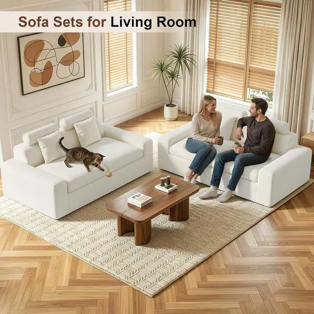 Alt view image 4 of 7 - 75'' Small Boneless Cloud Loveseat Sofa Set 2, No Assembly Required Couches Includes 4 pcs Pillows for Apartment, Living Room, Bedroom(Adjustable Headrest)
