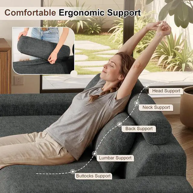 Alt view image 3 of 7 - 75'' Small Boneless Cloud Loveseat Sofa Set 2, No Assembly Required Couches Includes 4 pcs Pillows for Apartment, Living Room, Bedroom(Adjustable Headrest)