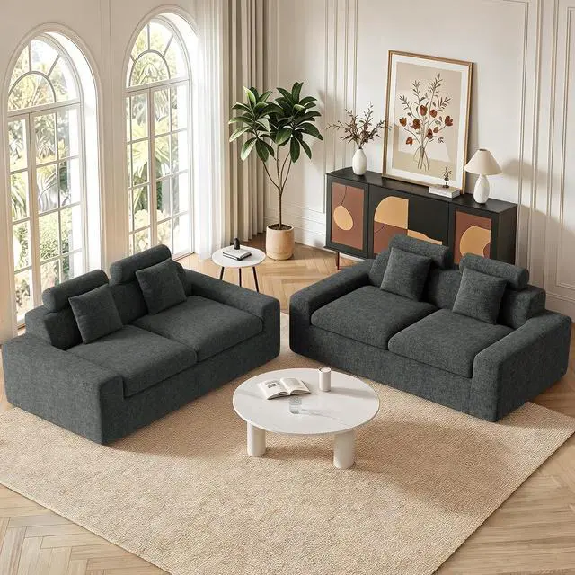 Main image of 75'' Small Boneless Cloud Loveseat Sofa Set 2, No Assembly Required Couches Includes 4 pcs Pillows for Apartment, Living Room, Bedroom(Adjustable Headrest)