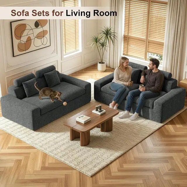 Alt view image 4 of 7 - 75'' Small Boneless Cloud Loveseat Sofa Set 2, No Assembly Required Couches Includes 4 pcs Pillows for Apartment, Living Room, Bedroom(Adjustable Headrest)