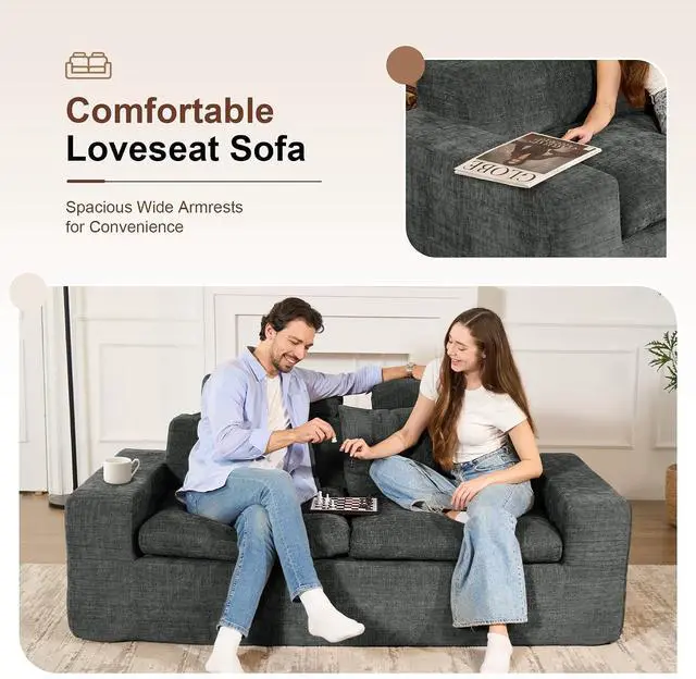 Alt view image 5 of 7 - 75'' Small Boneless Cloud Loveseat Sofa Set 2, No Assembly Required Couches Includes 4 pcs Pillows for Apartment, Living Room, Bedroom(Adjustable Headrest)