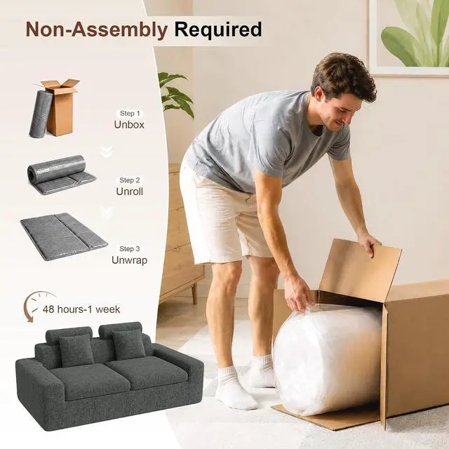 Alt view image 6 of 7 - 75'' Small Boneless Cloud Loveseat Sofa Set 2, No Assembly Required Couches Includes 4 pcs Pillows for Apartment, Living Room, Bedroom(Adjustable Headrest)