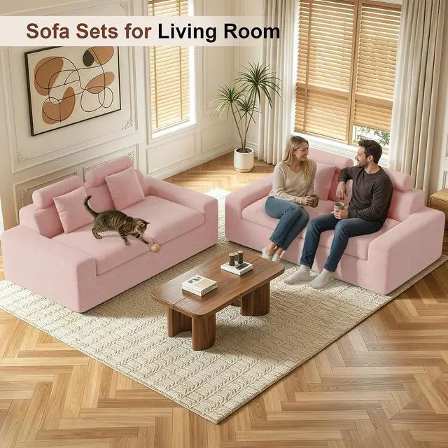 Alt view image 4 of 7 - 75'' Small Boneless Cloud Loveseat Sofa Set 2, No Assembly Required Couches Includes 4 pcs Pillows for Apartment, Living Room, Bedroom(Adjustable Headrest)