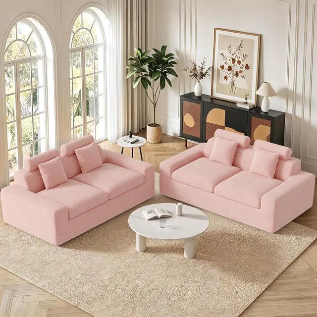 Main image of 75'' Small Boneless Cloud Loveseat Sofa Set 2, No Assembly Required Couches Includes 4 pcs Pillows for Apartment, Living Room, Bedroom(Adjustable Headrest)