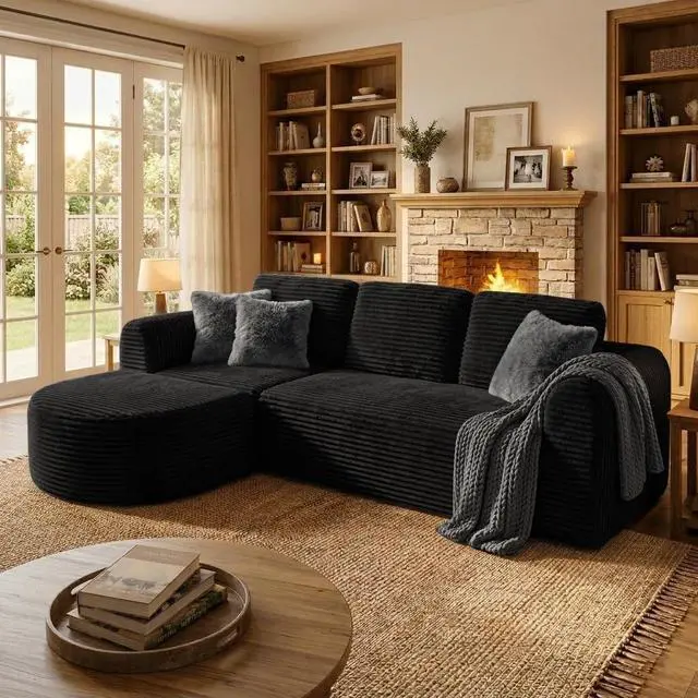 Main image of 108 Modular Sectional Sofa, Boneless Couches for Living Room, Deep Seat L-Shape Cloud Couch with Chaise,Comfy Sofa Freely Change Configurations No Assembly Required,Soft Plush Corduroy Fabric(Black)