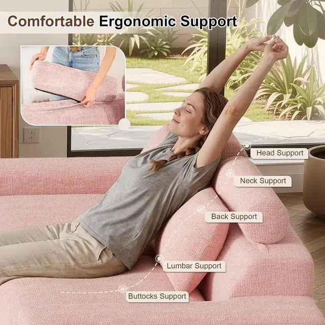 Alt view image 3 of 7 - 75'' Small Boneless Cloud Loveseat Sofa Set 2, No Assembly Required Couches Includes 4 pcs Pillows for Apartment, Living Room, Bedroom(Adjustable Headrest)