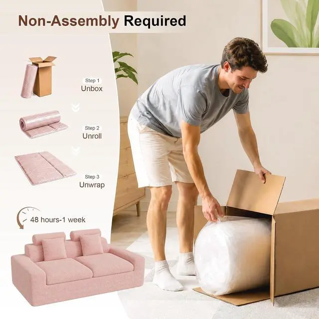 Alt view image 5 of 7 - 75'' Small Boneless Cloud Loveseat Sofa Set 2, No Assembly Required Couches Includes 4 pcs Pillows for Apartment, Living Room, Bedroom(Adjustable Headrest)