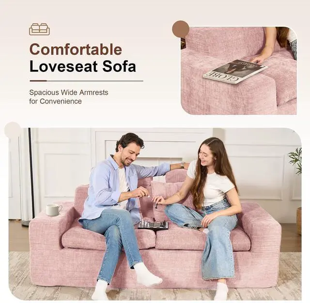 Alt view image 6 of 7 - 75'' Small Boneless Cloud Loveseat Sofa Set 2, No Assembly Required Couches Includes 4 pcs Pillows for Apartment, Living Room, Bedroom(Adjustable Headrest)