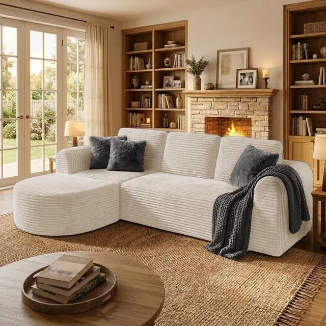 Main image of 108 Modular Sectional Sofa, Boneless Couches for Living Room, Deep Seat L-Shape Cloud Couch with Chaise,Comfy Sofa Freely Change Configurations No Assembly Required,Soft Plush Corduroy Fabric(Beige)