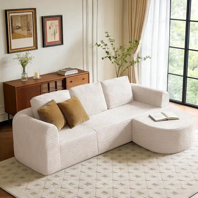 Alt view image 6 of 7 - 108 Modular Sectional Sofa, Boneless Couches for Living Room, Deep Seat L-Shape Cloud Couch with Chaise,Comfy Sofa Freely Change Configurations No Assembly Required,Soft Plush Corduroy Fabric(Beige)