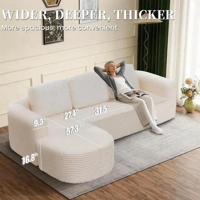 Alt view image 4 of 7 - 108 Modular Sectional Sofa, Boneless Couches for Living Room, Deep Seat L-Shape Cloud Couch with Chaise,Comfy Sofa Freely Change Configurations No Assembly Required,Soft Plush Corduroy Fabric(Beige)