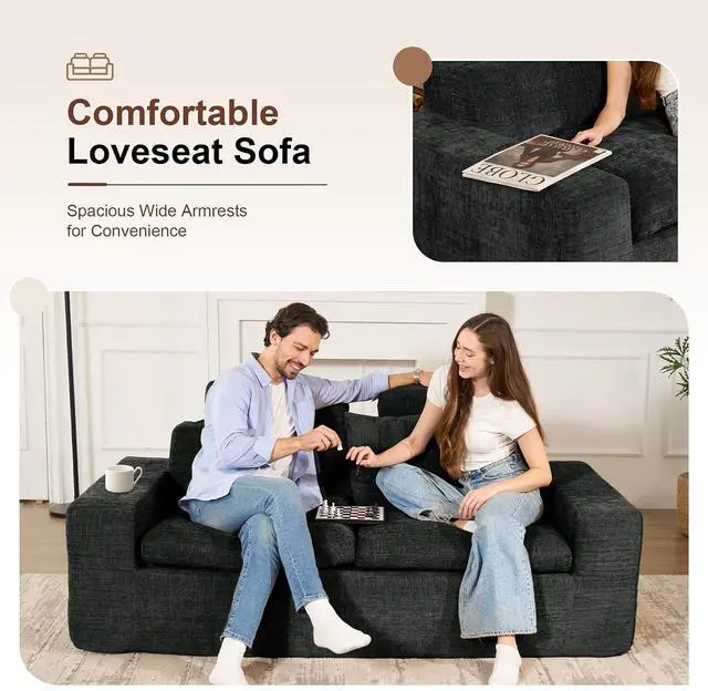 Alt view image 4 of 7 - 75'' Small Boneless Cloud Loveseat Sofa, No Assembly Required Couches Includes 2 pcs Pillows for Apartment, Living Room, Bedroom(Adjustable Headrest)